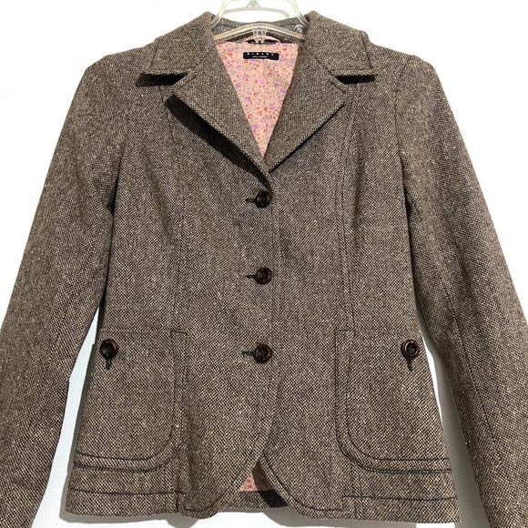 Sisley Tan Brown Italian Tweed Fitted Wool Blazer Jacket - Picture 4 of 13